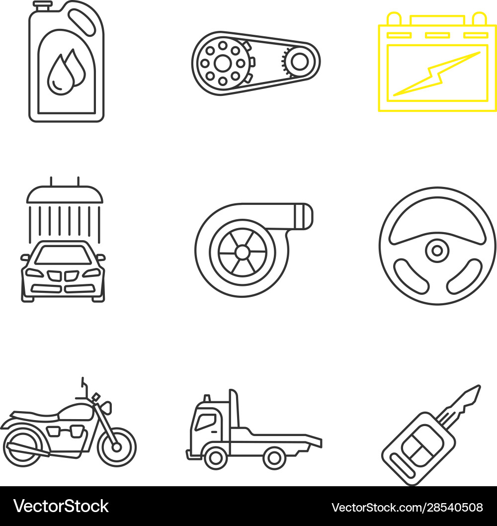 Auto workshop linear icons set Auto workshop linear icons set vector image
