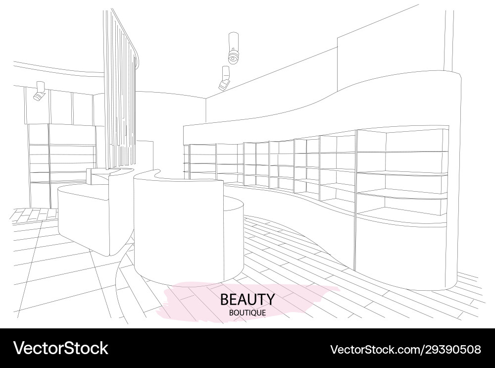 Beauty boutique interior outline sketch Beauty boutique interior outline sketch vector image