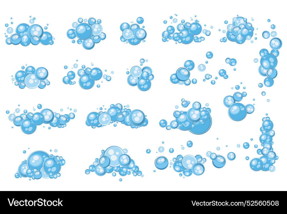 Blue soap bubbles mega set elements in flat Vector Image