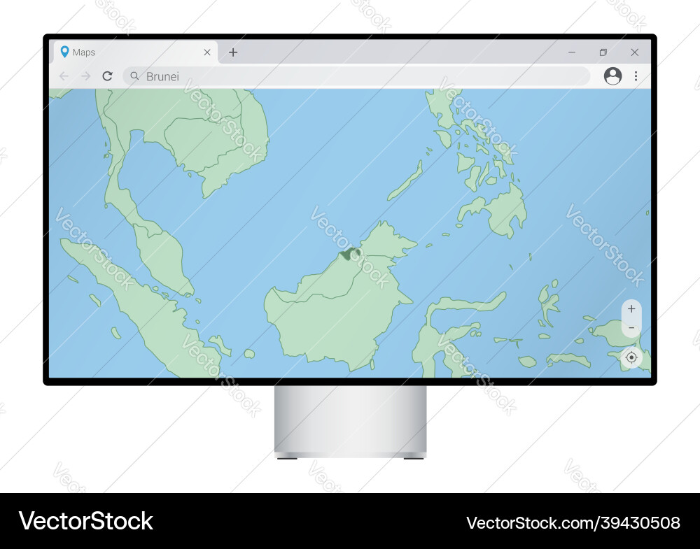 Computer monitor with map of brunei in browser vector image