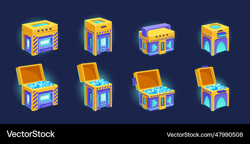 Futuristic chests closed and open boxes Vector Image