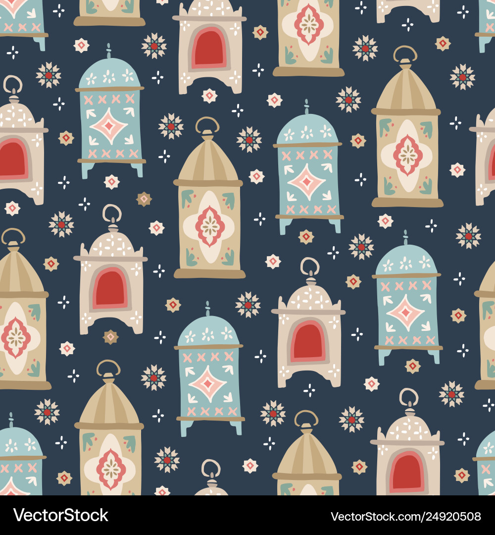 Hand drawn decorative arab lanterns and stars Hand drawn decorative arab lanterns and stars vector image