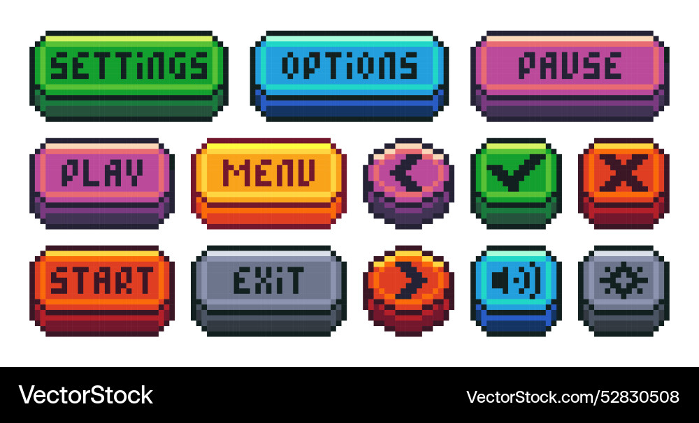 Interface Menü Pixel Tasten retro Videospiel ui Interface Menü Pixel Tasten retro Videospiel ui vektorbild