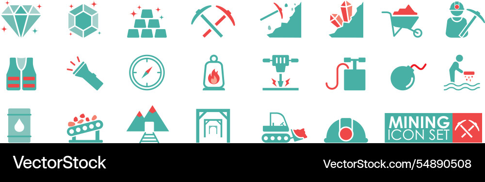 Mining icon set in solid style containing vector image