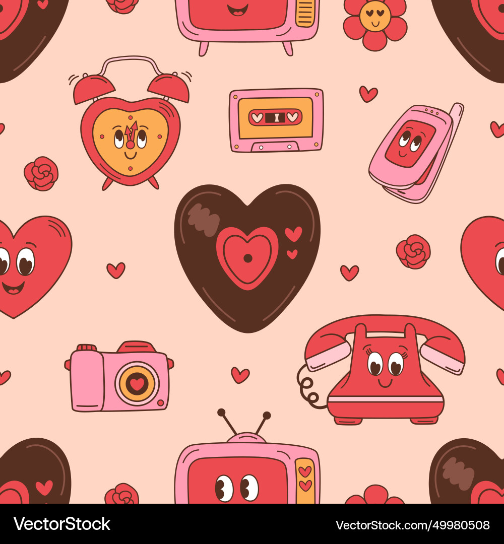 Retro Valentine's Pattern - Objects Vector Image