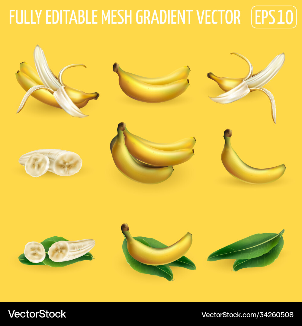 Set banana compositions on a yellow background Set banana compositions on a yellow background vector image
