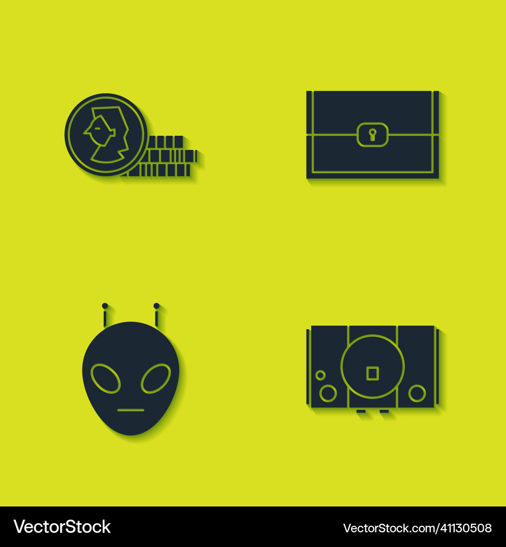 Set coin for game video console alien and chest Set coin for game video console alien and chest Vector Image