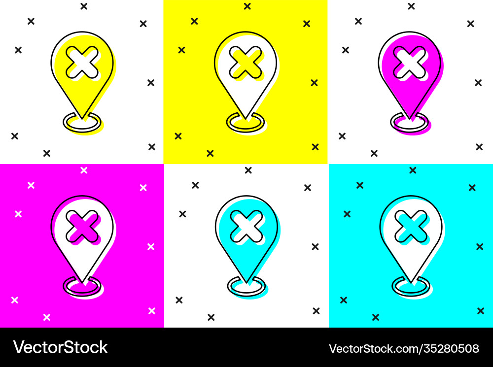 Set map pin with cross mark icon isolated on color Set map pin with cross mark icon isolated on color vector image