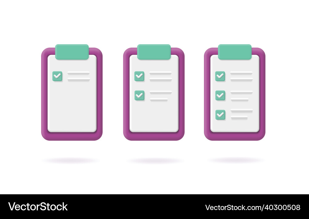 Task management check list 3d icons set Task management check list 3d icons set vector image