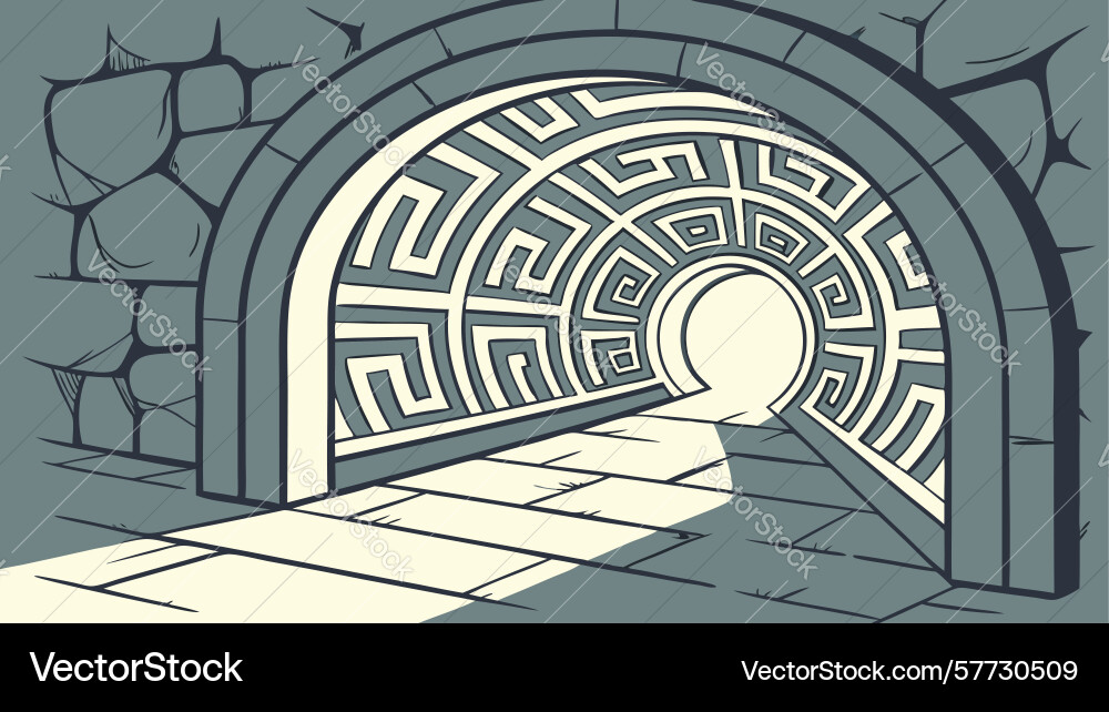 Abstract maze-like tunnel with geometric patterns vector image