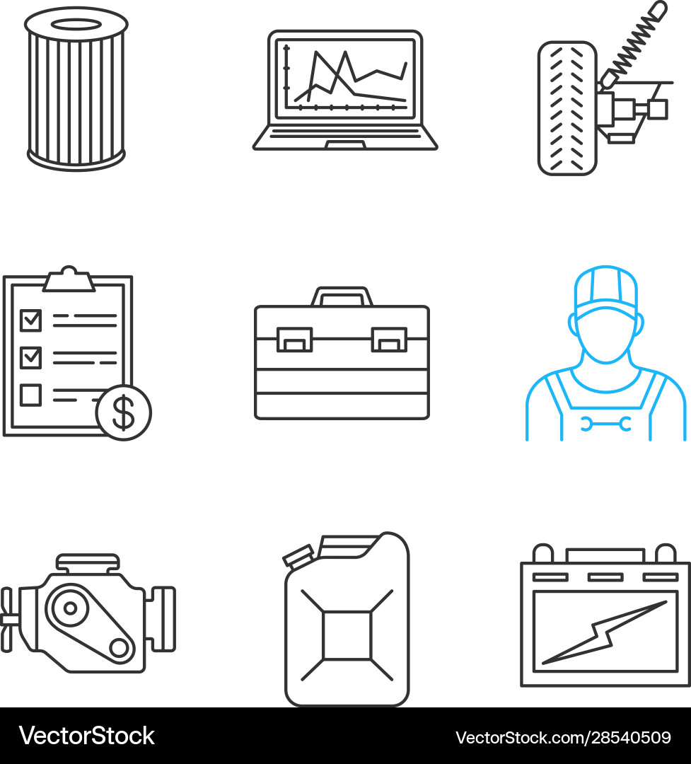 Auto workshop linear icons set Auto workshop linear icons set vector image