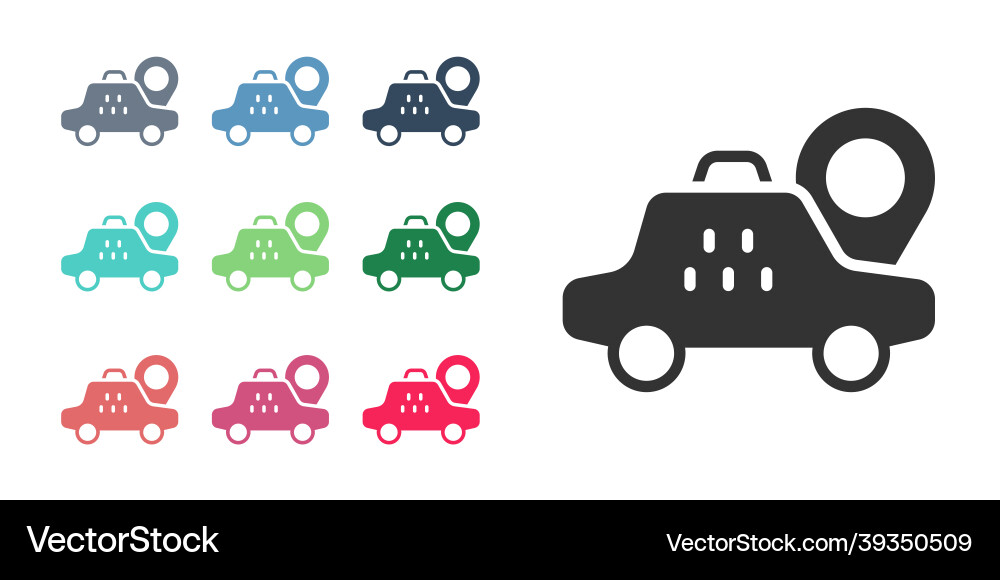 Black map pointer with taxi car icon isolated Black map pointer with taxi car icon isolated Vector Image