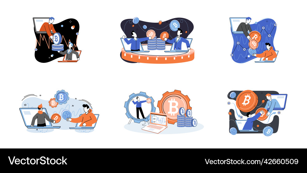 Cryptocurrency bitcoin mining metaphor blockchain Cryptocurrency bitcoin mining metaphor blockchain vector image