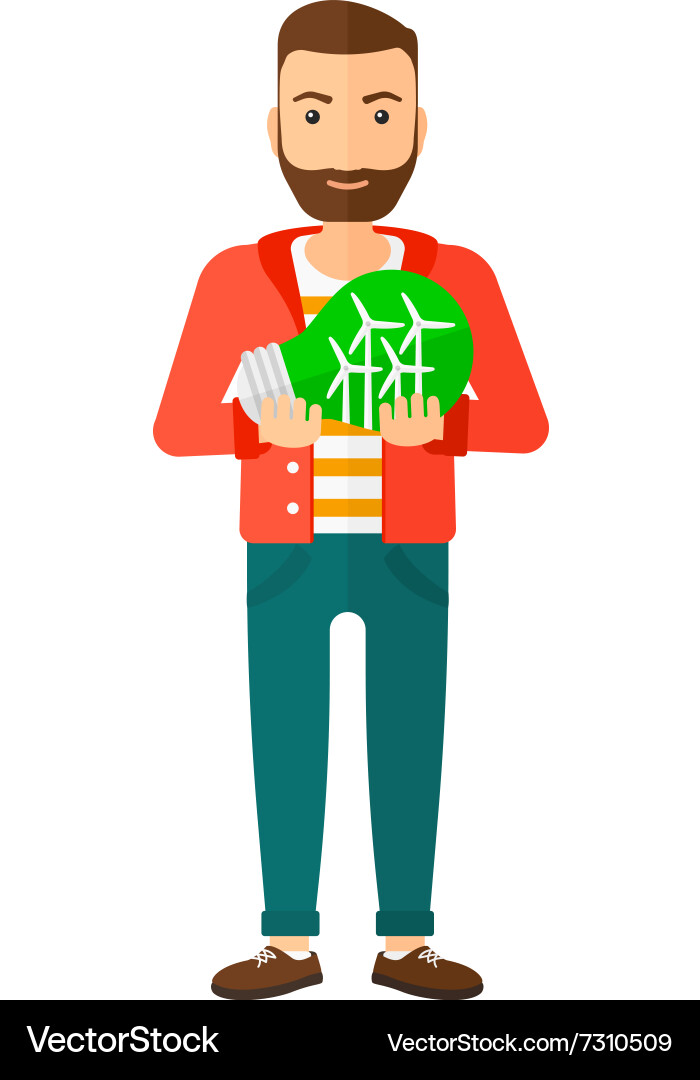Man with lightbulb and windmill inside Vector Image