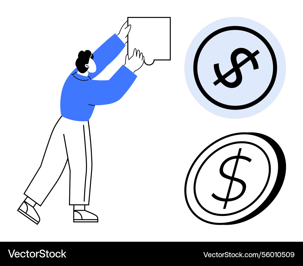 Person präsentiert ein leeres Diagramm mit Dollarmünze Person präsentiert ein leeres Diagramm mit Dollarmünze vektorbild