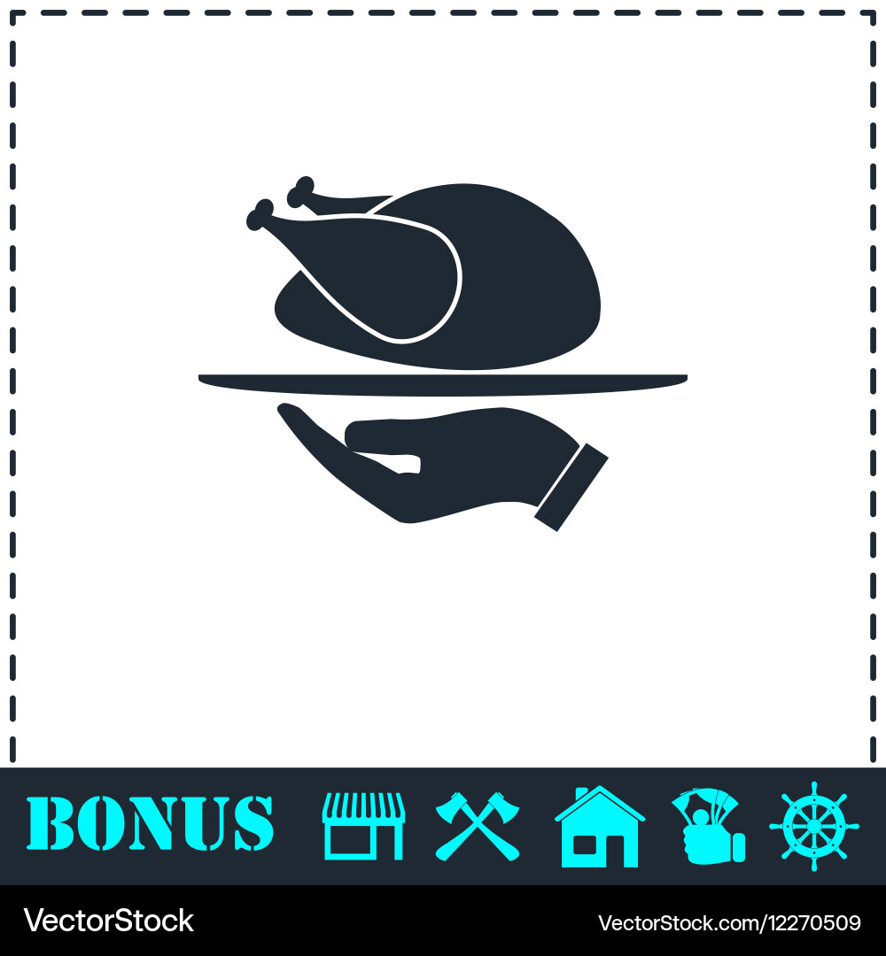 Roasted Turkey Icon - Flat Style Vector Image