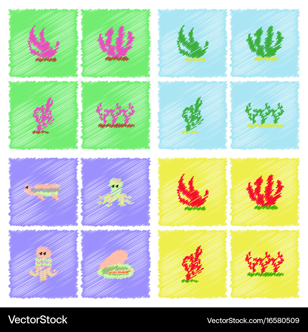 Seabed stock collection in hatching style vector image