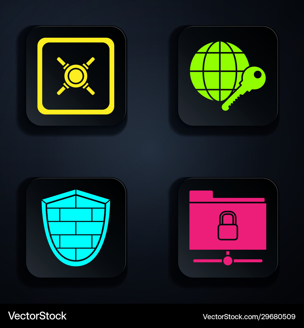 Set ftp folder and lock safe shield with cyber Set ftp folder and lock safe shield with cyber vector image