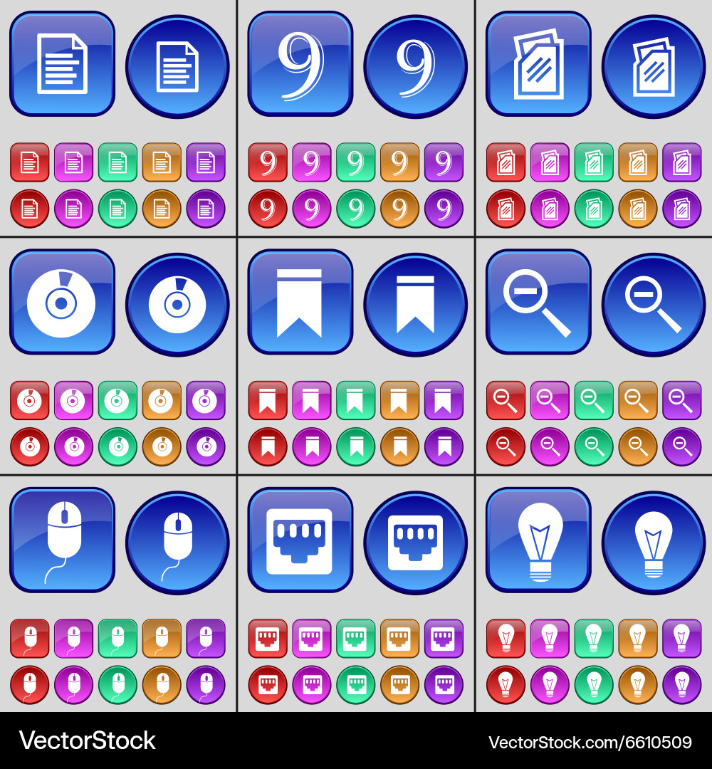 Text file nine folder disk marker magnifying glass Vector Image