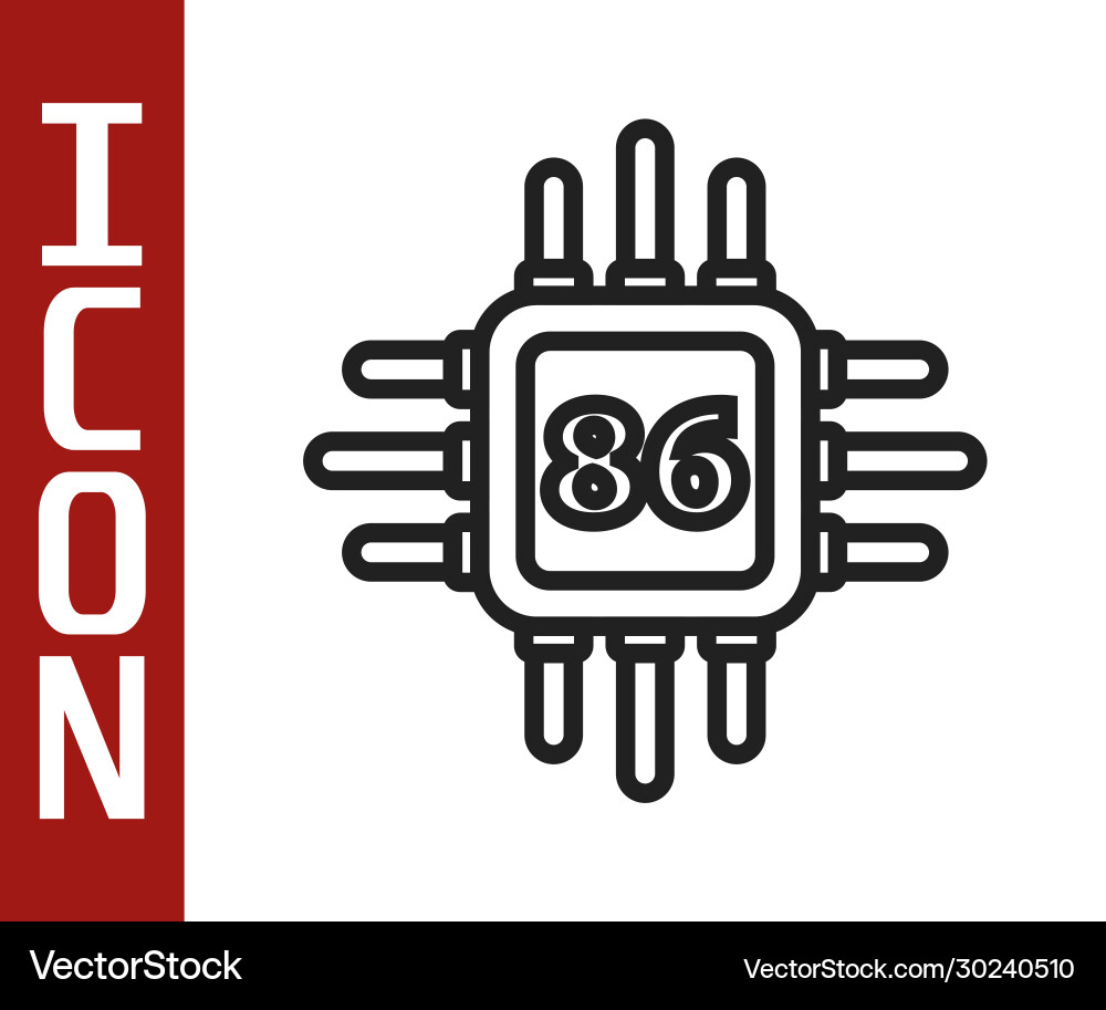 Black line computer processor with microcircuits Black line computer processor with microcircuits vector image