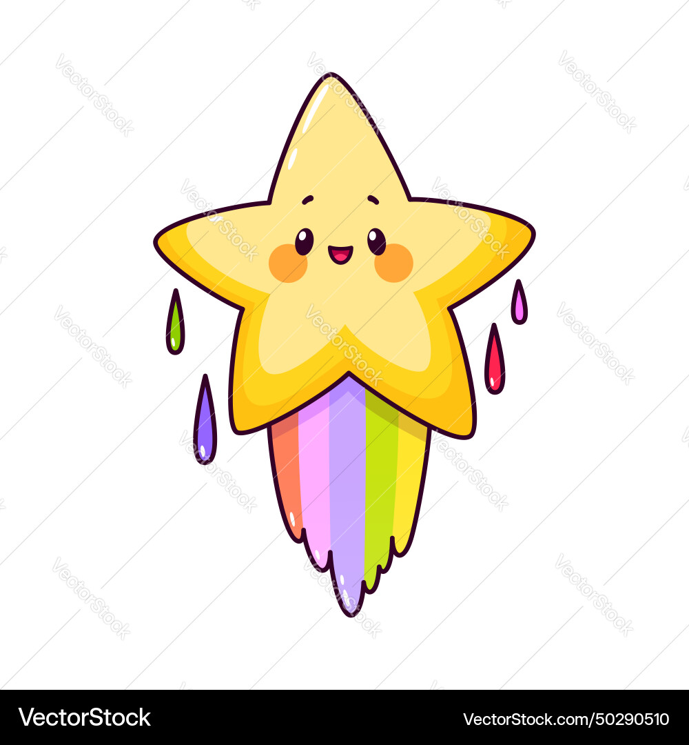 Cartoon cute funny kawaii star with rainbow trail Cartoon cute funny kawaii star with rainbow trail vector image