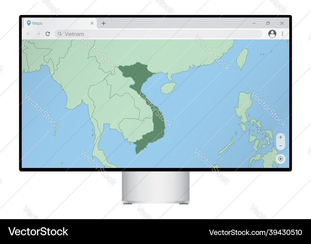 Computer monitor with map of vietnam in browser Vector Image