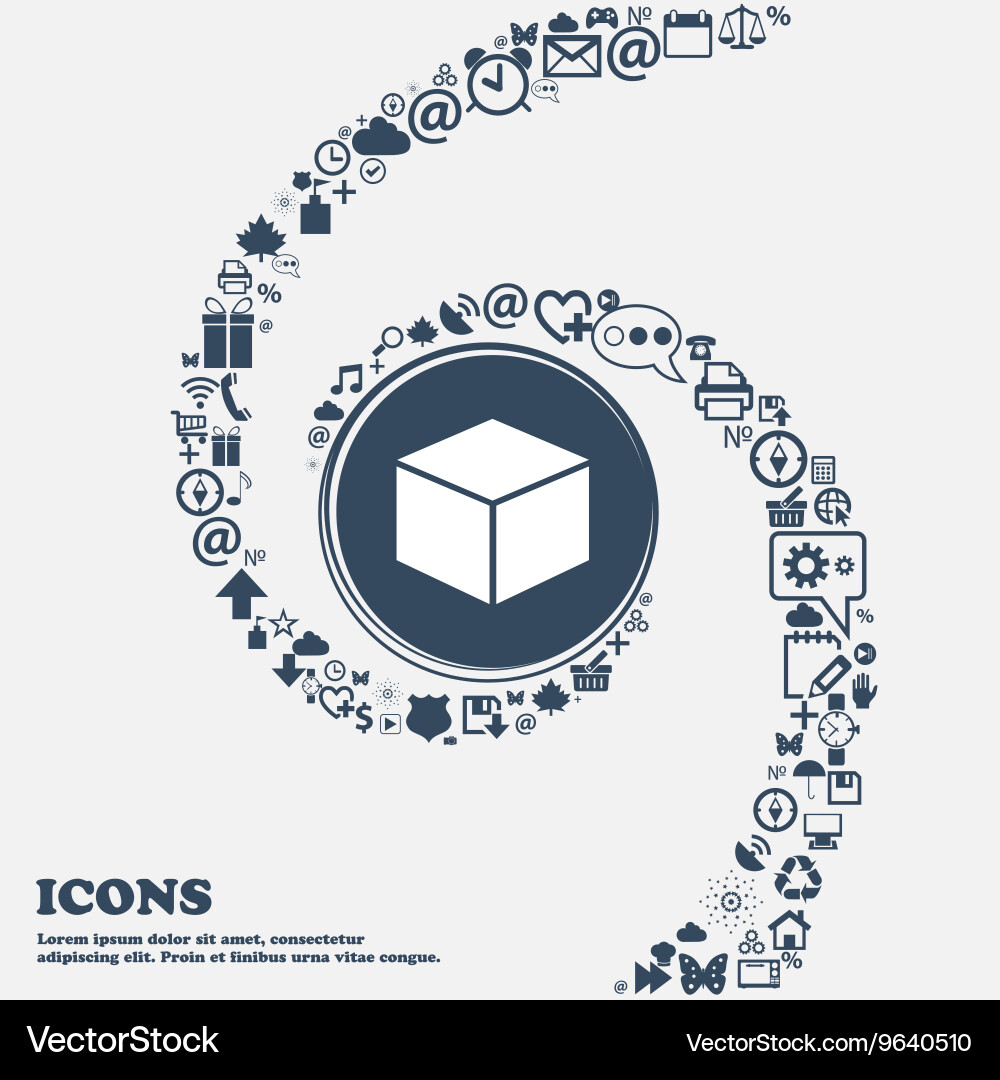 Cube icon in the center around many beautiful Vector Image