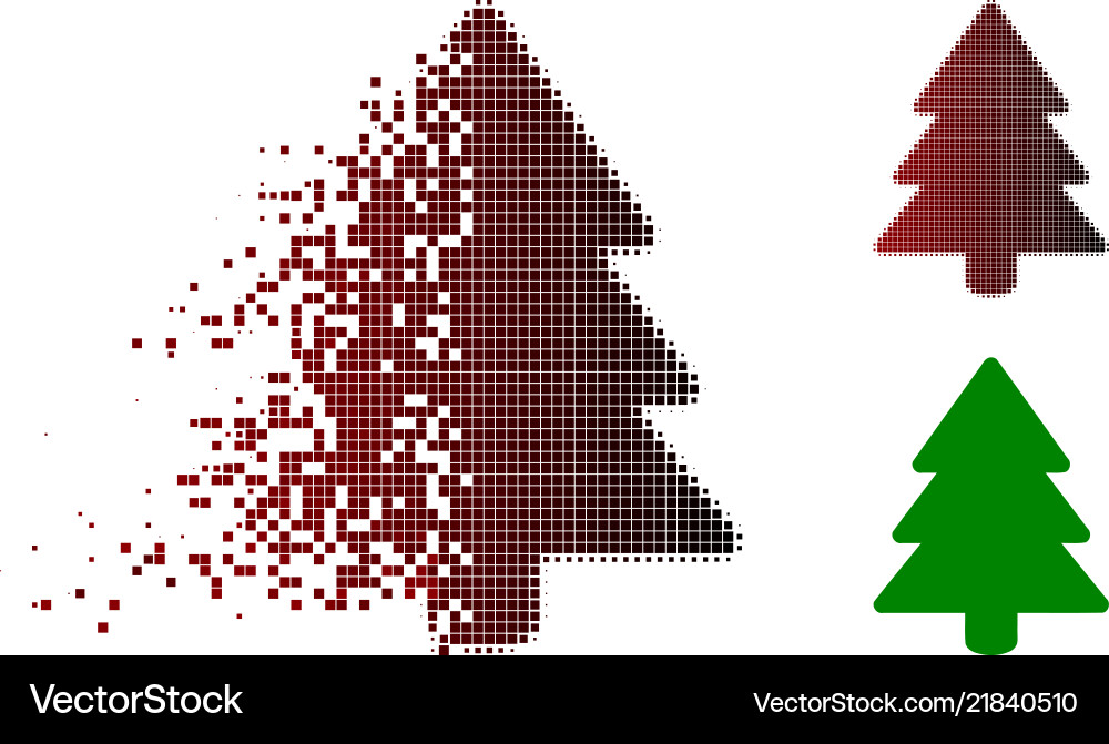 Disintegrating dot halftone fir-tree icon Vector Image