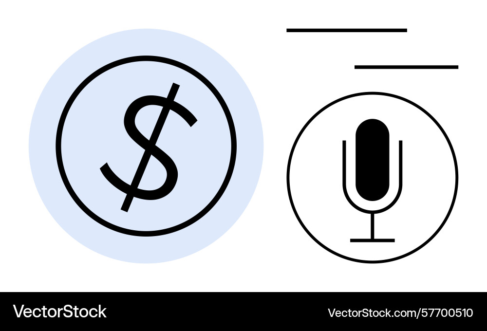 Dollar coin and microphone icons representing Dollar coin and microphone icons representing vector image