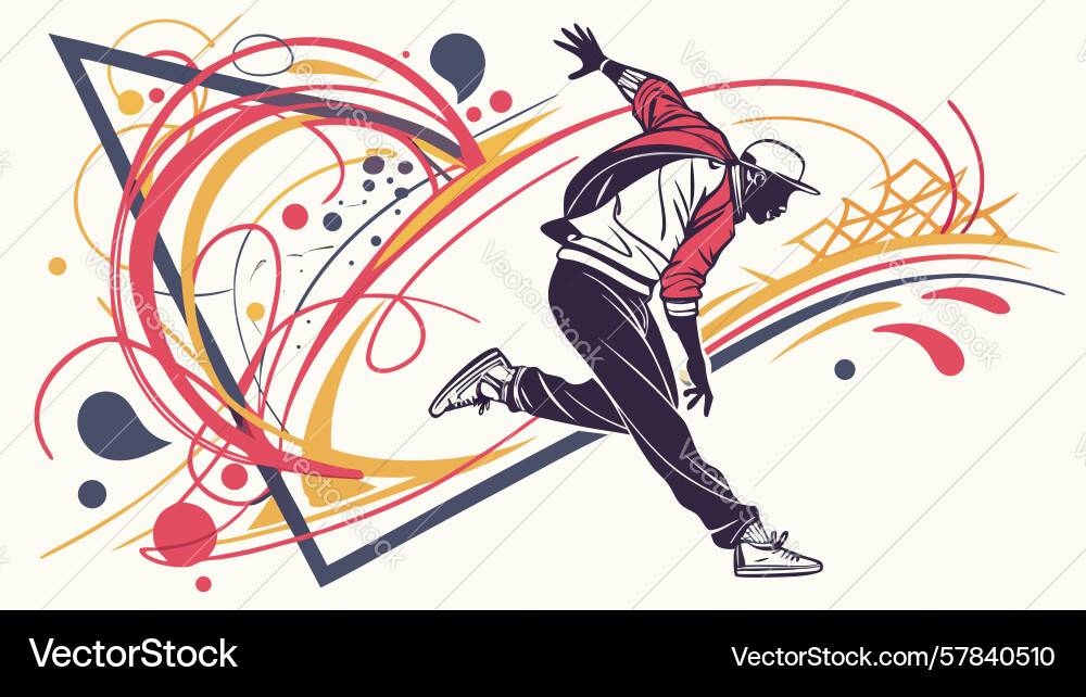 Dynamic figure leaping with abstract geometric Vector Image