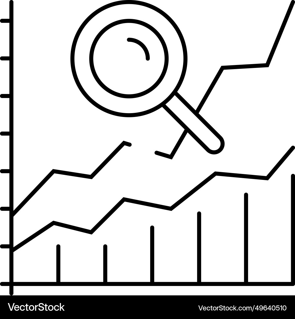 Graph search magnifying glass line icon Graph search magnifying glass line icon vector image