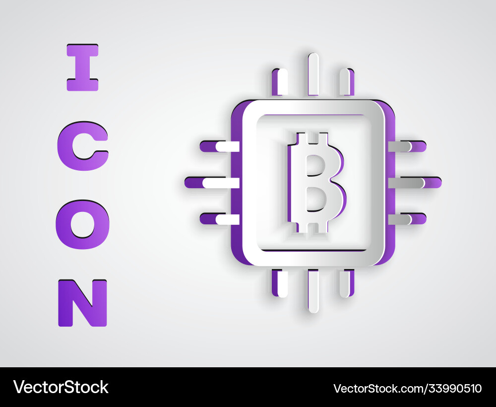 Paper cut cpu mining farm icon isolated on grey Paper cut cpu mining farm icon isolated on grey vector image