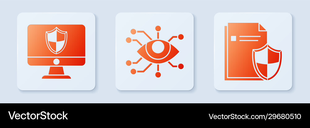 Set eye scan computer monitor and shield vector image