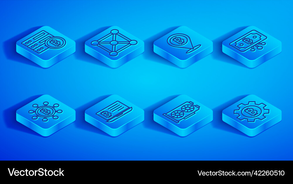Set line server bitcoin blockchain technology Set line server bitcoin blockchain technology vector image