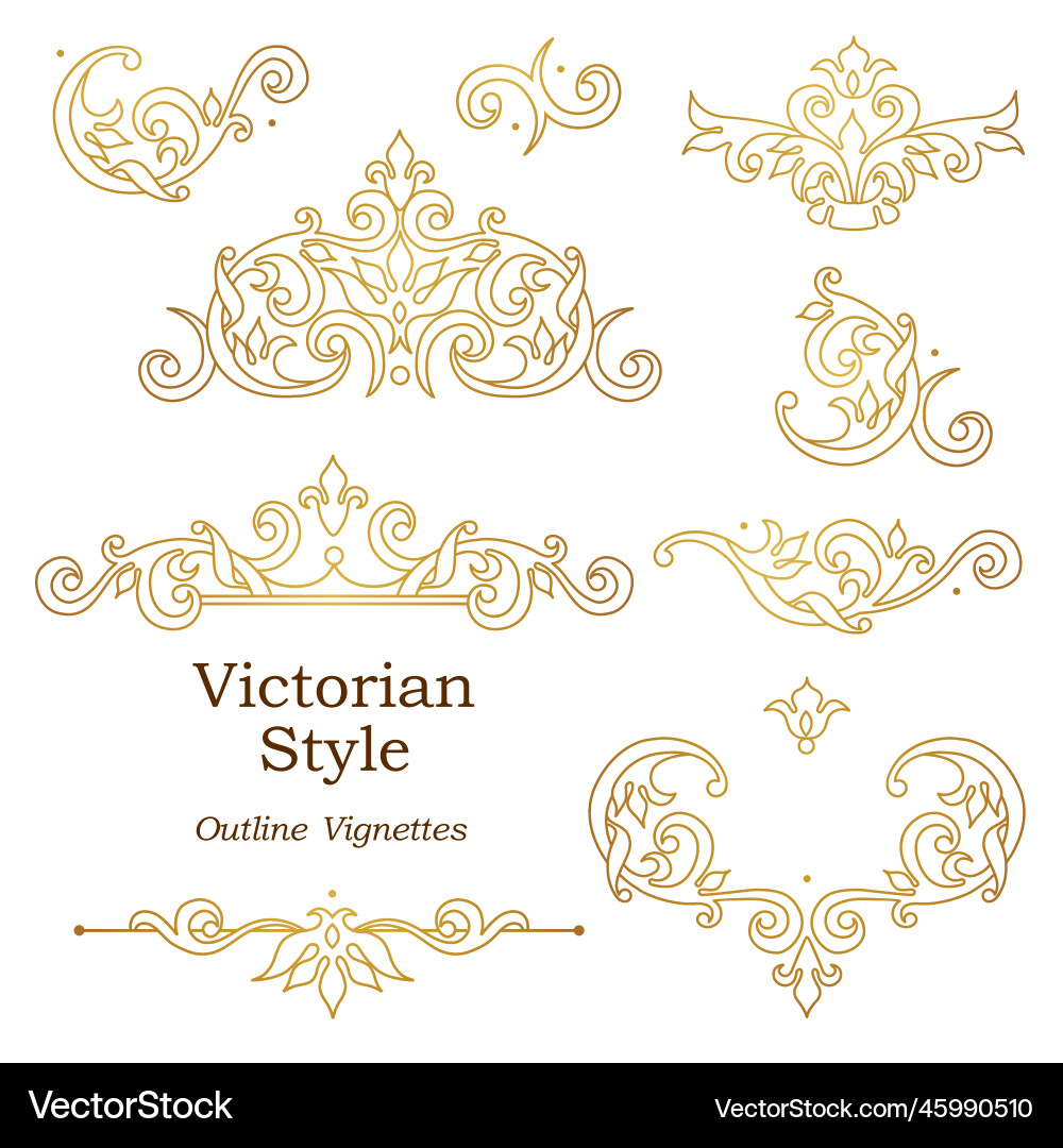 Set with golden vignettes in victorian style Set with golden vignettes in victorian style vector image