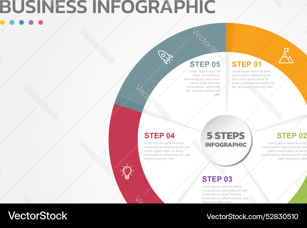 Visual data presentation cycle diagram with 5 Visual data presentation cycle diagram with 5 vector image