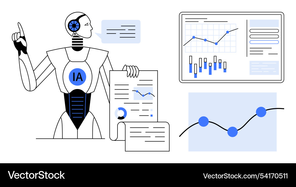 Ai robot presenting data analysis with charts Ai robot presenting data analysis with charts vector image