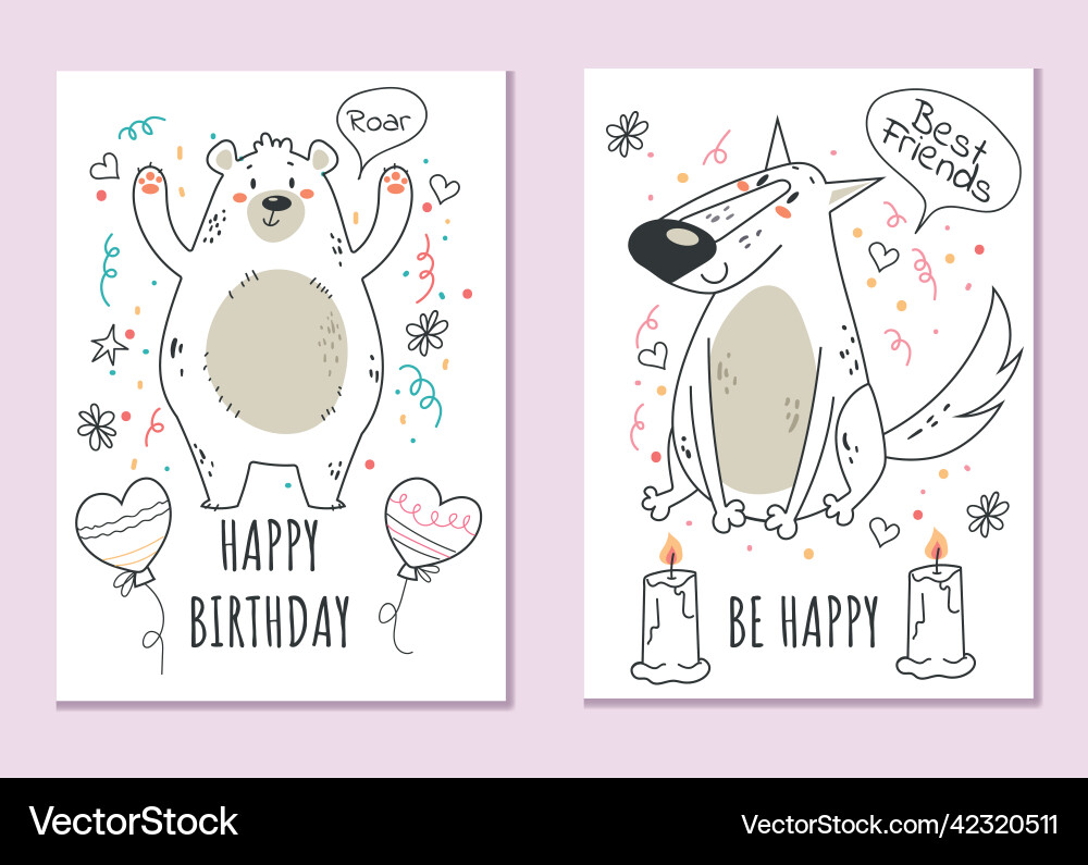 Birthday animal card printing template concept vector image