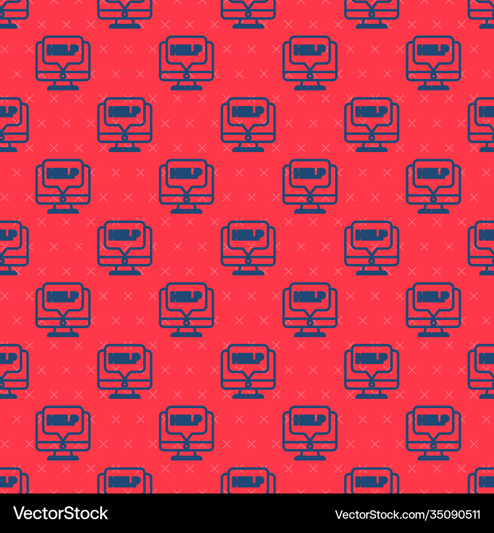 Blue line computer monitor and help icon isolated vector image
