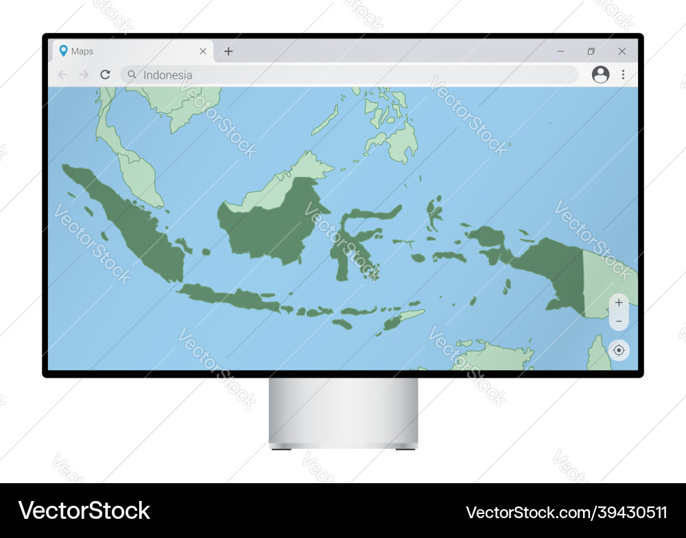Computer monitor with map of indonesia in browser Vector Image
