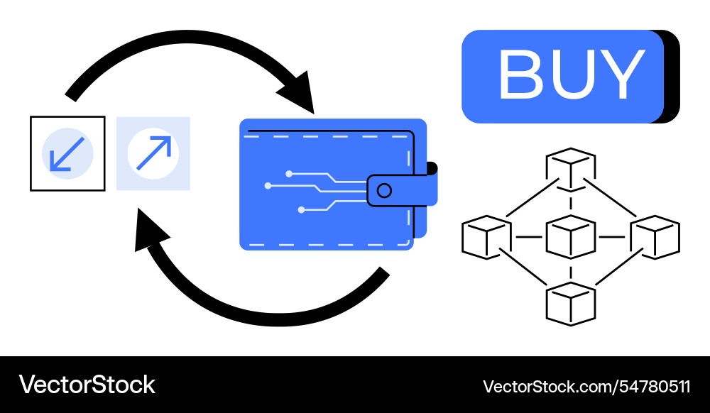 Digital wallet transactions and blockchain symbol Digital wallet transactions and blockchain symbol Vector Image