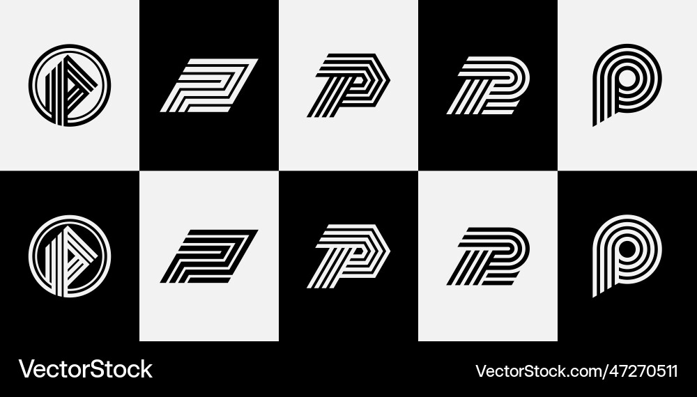 Geometric tech initial p logo design set Geometric tech initial p logo design set vektorbild