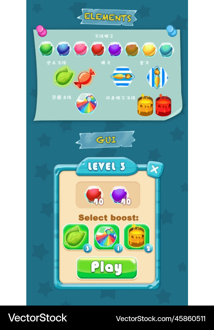Komplettes Set von Level-Taste Spiel ui Pop-up-Symbol vektorbild