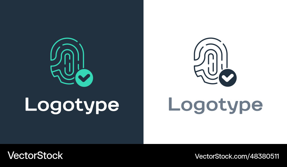 Logotype fingerprint with check mark icon Logotype fingerprint with check mark icon vector image
