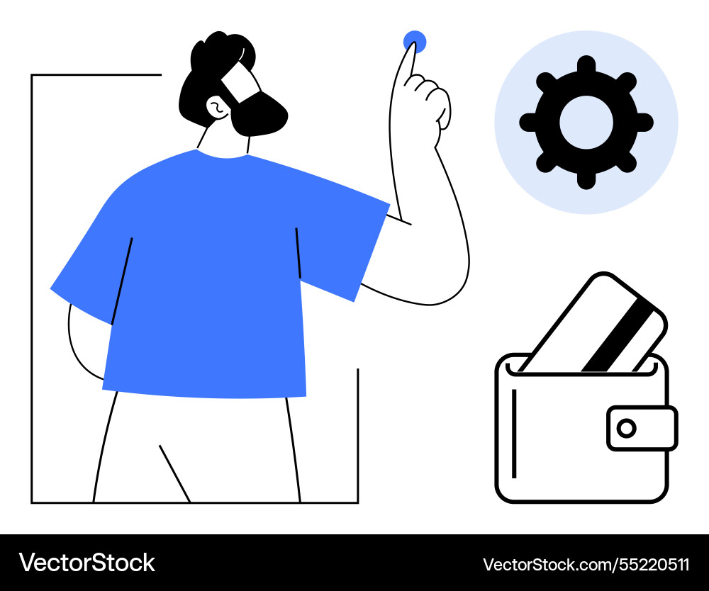 Man interacting with digital interface wallet Man interacting with digital interface wallet vector image