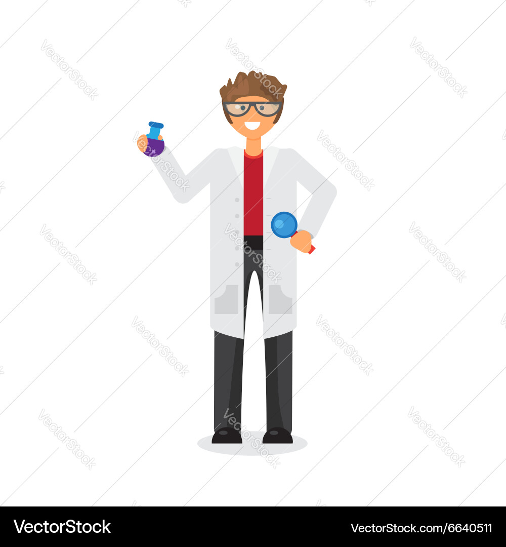Scientist learning substance in flask vector image