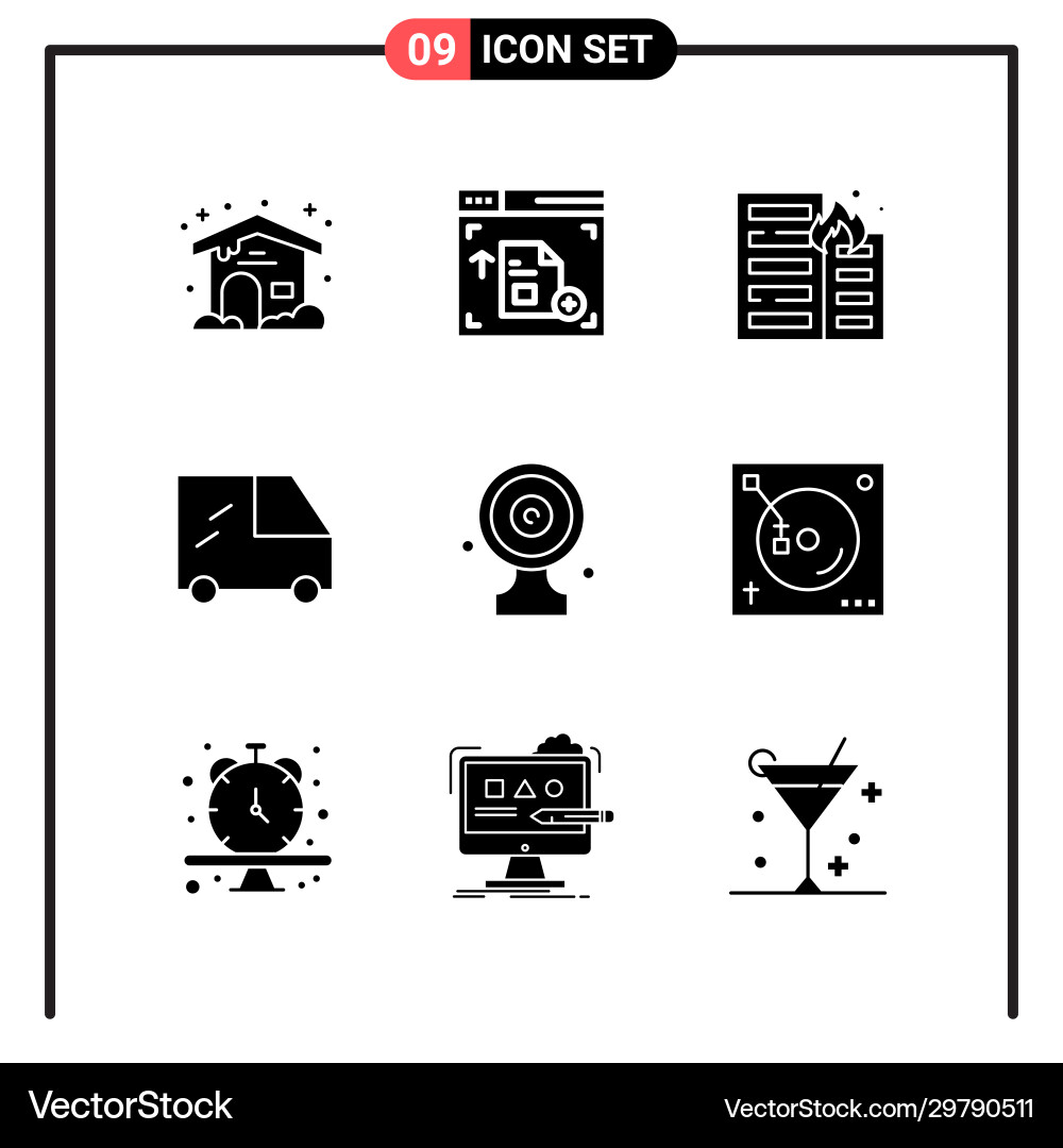 Set 9 solid style icons for web and mobile Vector Image