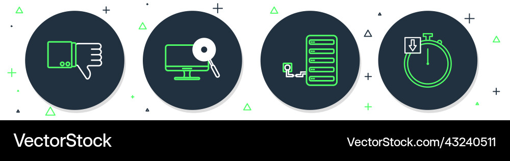 Set line computer monitor diagnostics server Set line computer monitor diagnostics server vector image