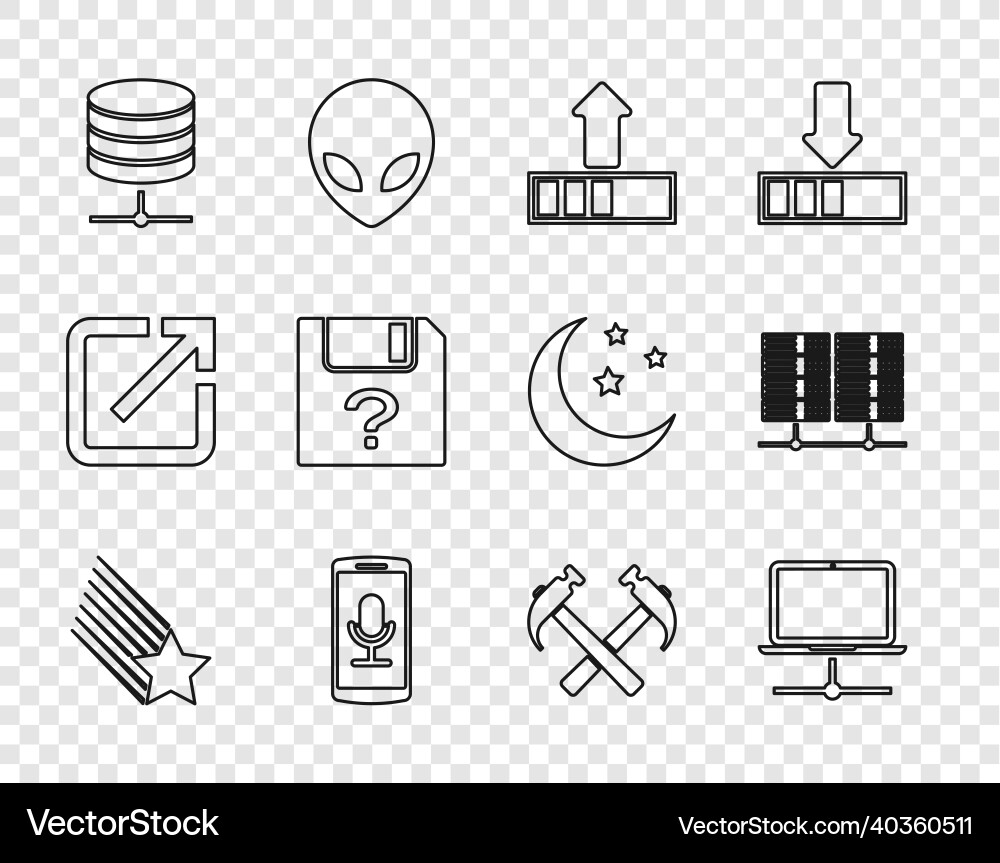 Set line falling star computer network loading Set line falling star computer network loading vector image