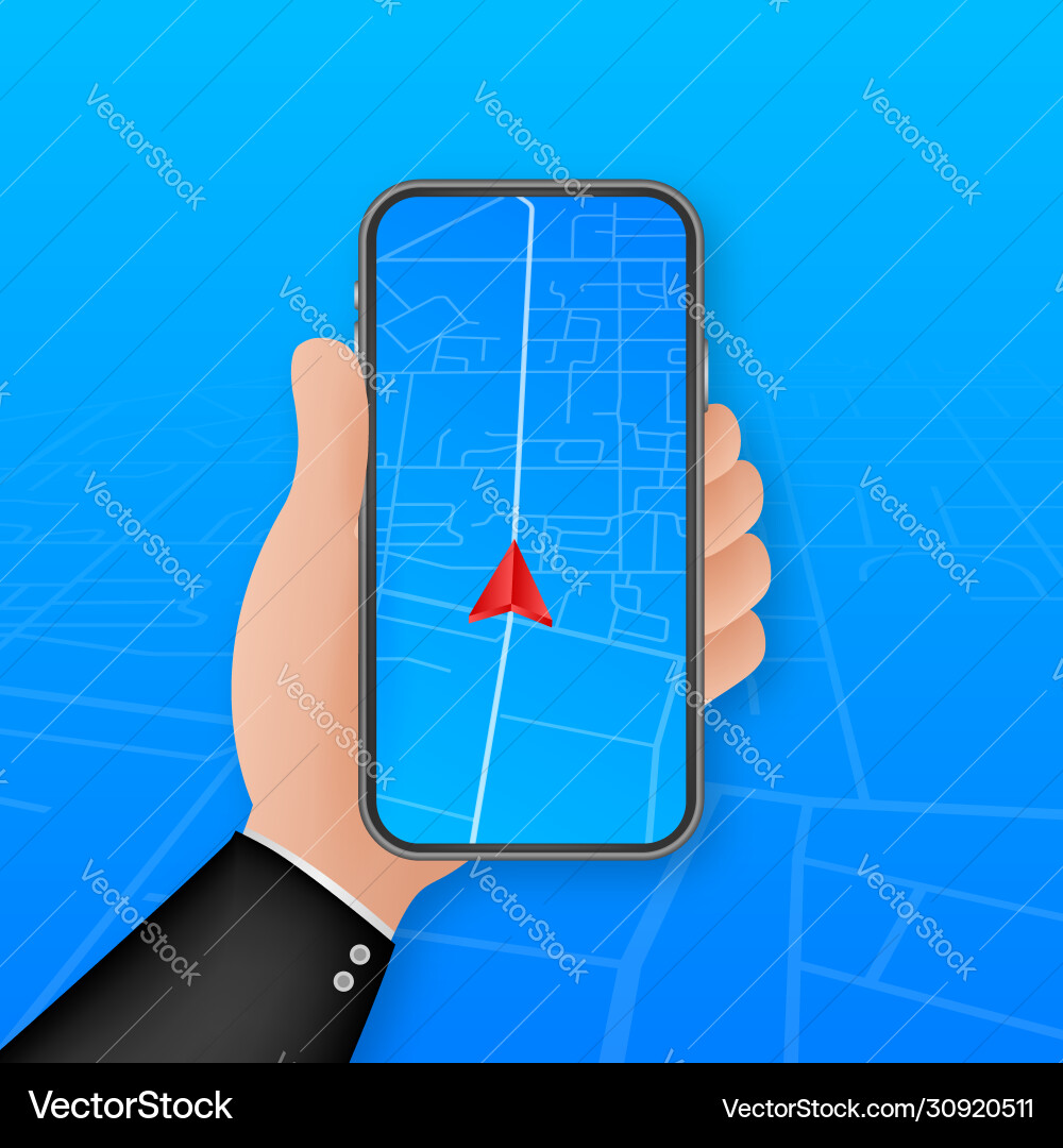 Smartphone with mobile navigation app on screen Smartphone with mobile navigation app on screen Vector Image